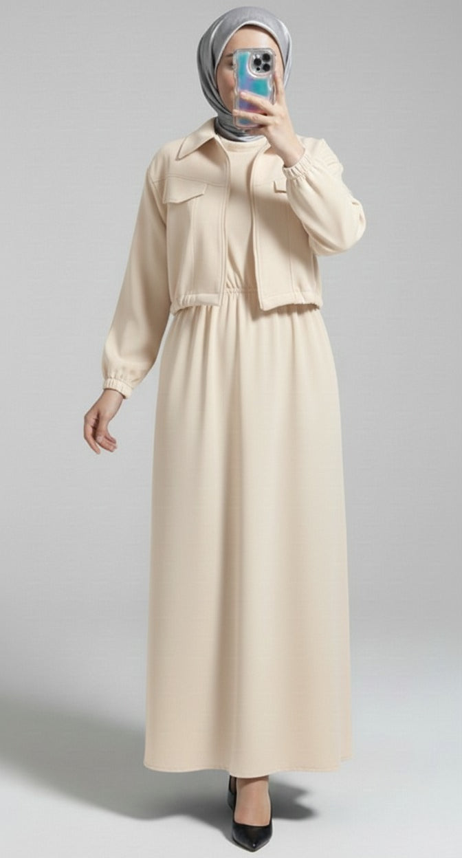 Stylish 2 piece long frock maxi dress matching zipper Jacket premium quality