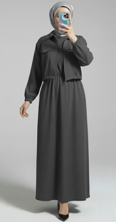 Stylish 2 piece long frock maxi dress matching zipper Jacket premium quality