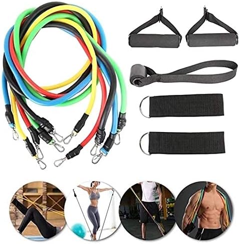 Resistance Bands Set | 11pcs Latex Pull Rope | With Door Anchor, Handles & Ankle Straps | Home & Gym Workout